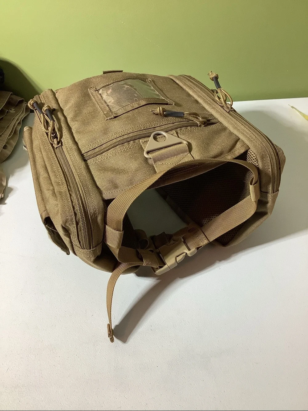 One Tigris khaki tactical pack for dogs